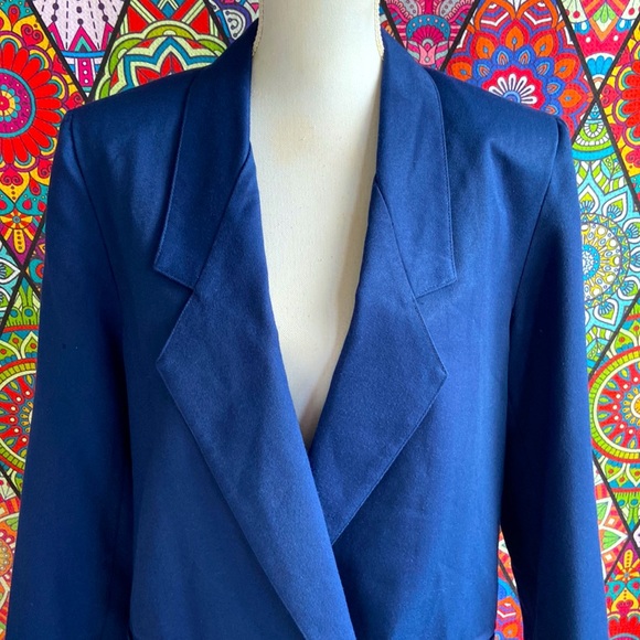 Deadstock Vintage 1980s Navy Blue Oversized Blazer Sz 12 - Picture 4 of 9